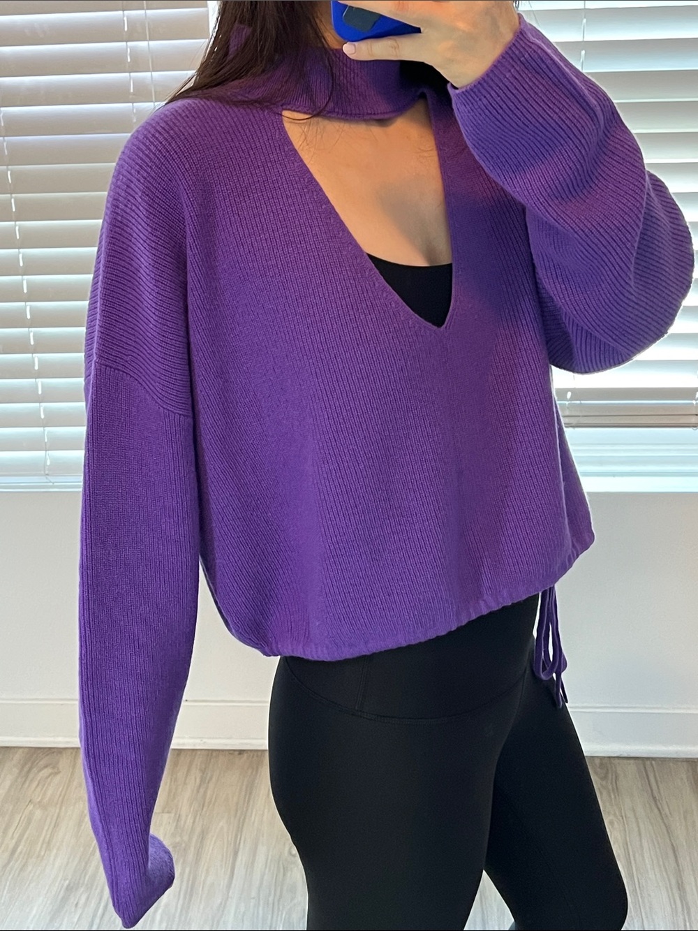 The Sei Cutout V-Neck Purple Wool Cashmere Sweater